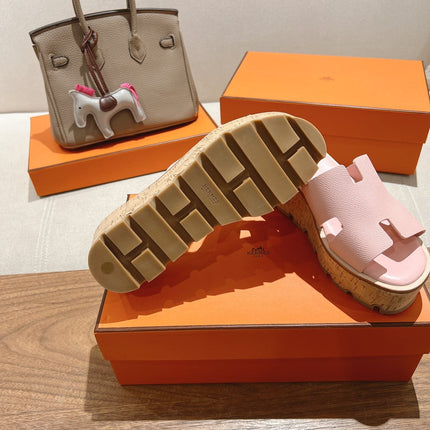 HM 25S HIGH WEDGE SANDALS IN PASTEL PINK LAMBSKIN STYLE 29