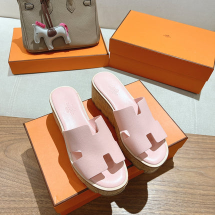 HM 25S HIGH WEDGE SANDALS IN PASTEL PINK LAMBSKIN STYLE 29