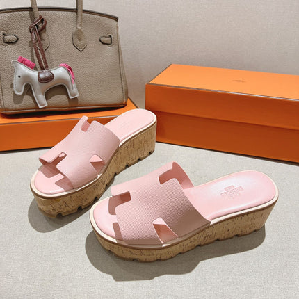 HM 25S HIGH WEDGE SANDALS IN PASTEL PINK LAMBSKIN STYLE 29