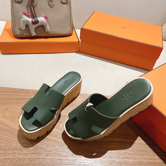 HM 25S HIGH WEDGE SANDALS IN DARK MOSS GREEN LAMBSKIN STYLE 32