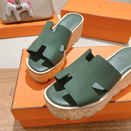 HM 25S HIGH WEDGE SANDALS IN DARK MOSS GREEN LAMBSKIN STYLE 32