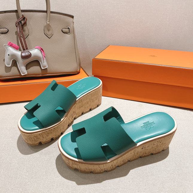 HM 25S HIGH WEDGE SANDALS IN PASTEL SEA GREEN LAMBSKIN STYLE 30