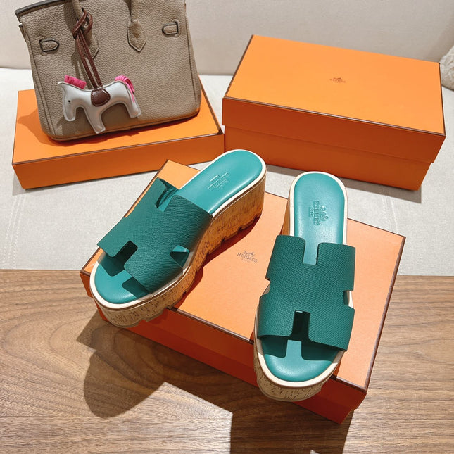 HM 25S HIGH WEDGE SANDALS IN PASTEL SEA GREEN LAMBSKIN STYLE 30