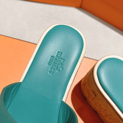 HM 25S HIGH WEDGE SANDALS IN PASTEL SEA GREEN LAMBSKIN STYLE 30