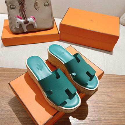 HM 25S HIGH WEDGE SANDALS IN PASTEL SEA GREEN LAMBSKIN STYLE 30