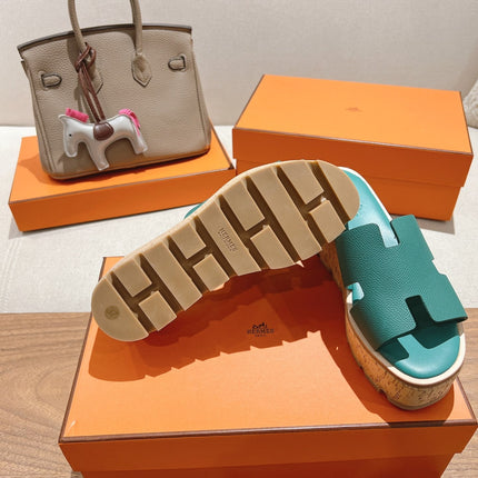 HM 25S HIGH WEDGE SANDALS IN PASTEL SEA GREEN LAMBSKIN STYLE 30