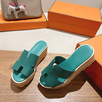 HM 25S HIGH WEDGE SANDALS IN PASTEL SEA GREEN LAMBSKIN STYLE 30