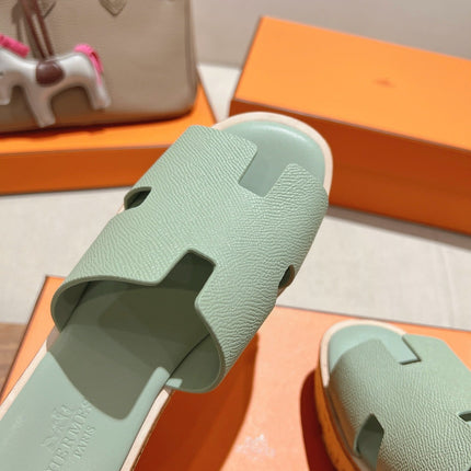 HM 25S HIGH WEDGE SANDALS IN SOFT MINT GREEN LAMBSKIN STYLE 28