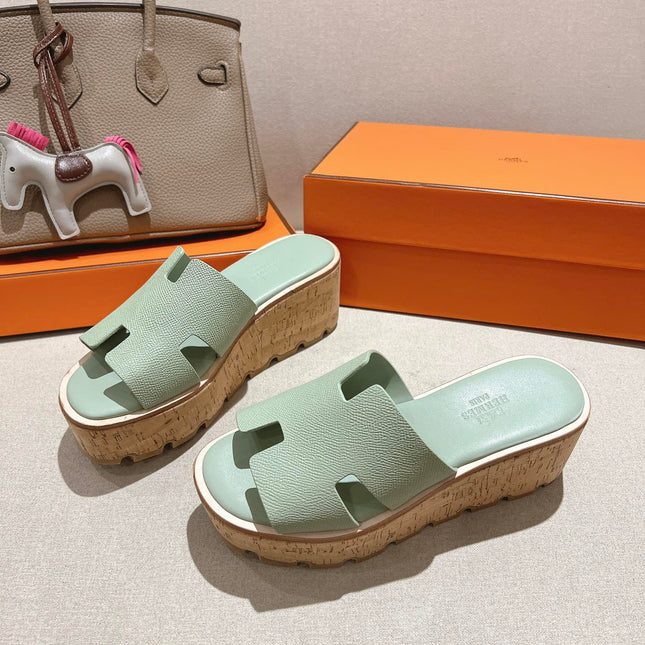 HM 25S HIGH WEDGE SANDALS IN SOFT MINT GREEN LAMBSKIN STYLE 28
