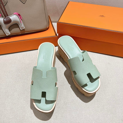 HM 25S HIGH WEDGE SANDALS IN SOFT MINT GREEN LAMBSKIN STYLE 28