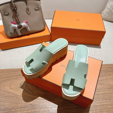 HM 25S HIGH WEDGE SANDALS IN SOFT MINT GREEN LAMBSKIN STYLE 28