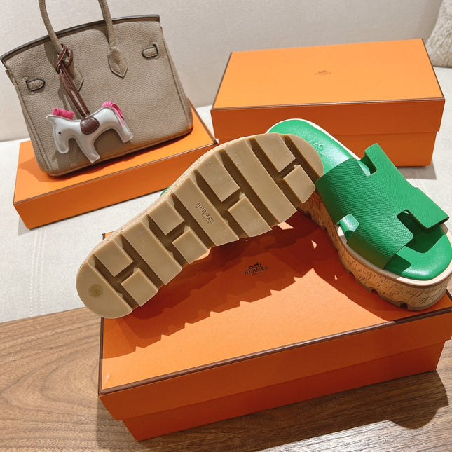 HM 25S HIGH WEDGE SANDALS IN GREEN LAMBSKIN STYLE 25
