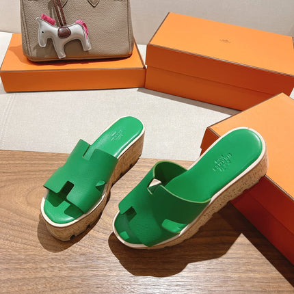HM 25S HIGH WEDGE SANDALS IN GREEN LAMBSKIN STYLE 25