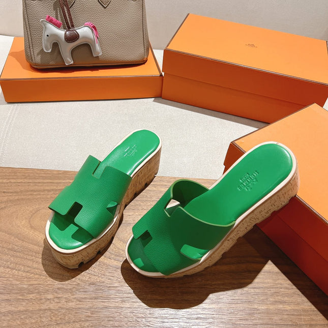 HM 25S HIGH WEDGE SANDALS IN GREEN LAMBSKIN STYLE 25