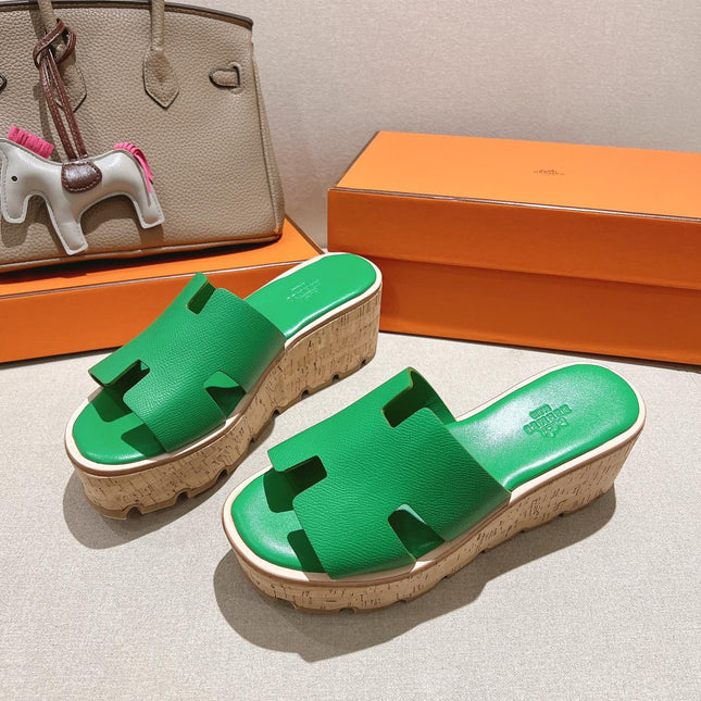 HM 25S HIGH WEDGE SANDALS IN GREEN LAMBSKIN STYLE 25