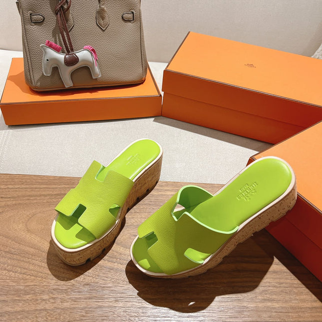 HM 25S HIGH WEDGE SANDALS IN SPRING GREEN LAMBSKIN STYLE 22