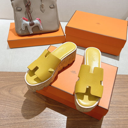 HM 25S HIGH WEDGE SANDALS IN DARK YELLOW LAMBSKIN STYLE 27