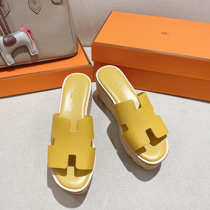 HM 25S HIGH WEDGE SANDALS IN DARK YELLOW LAMBSKIN STYLE 27