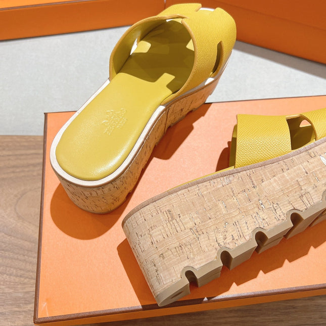 HM 25S HIGH WEDGE SANDALS IN DARK YELLOW LAMBSKIN STYLE 27