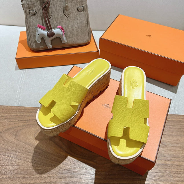 HM 25S HIGH WEDGE SANDALS IN YELLOW LAMBSKIN STYLE 26