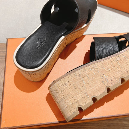 HM 25S HIGH WEDGE SANDALS IN BLACK LAMBSKIN STYLE 23