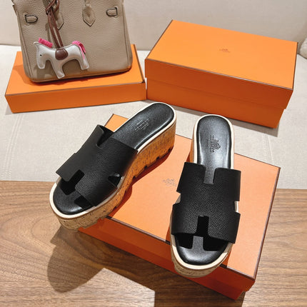HM 25S HIGH WEDGE SANDALS IN BLACK LAMBSKIN STYLE 23