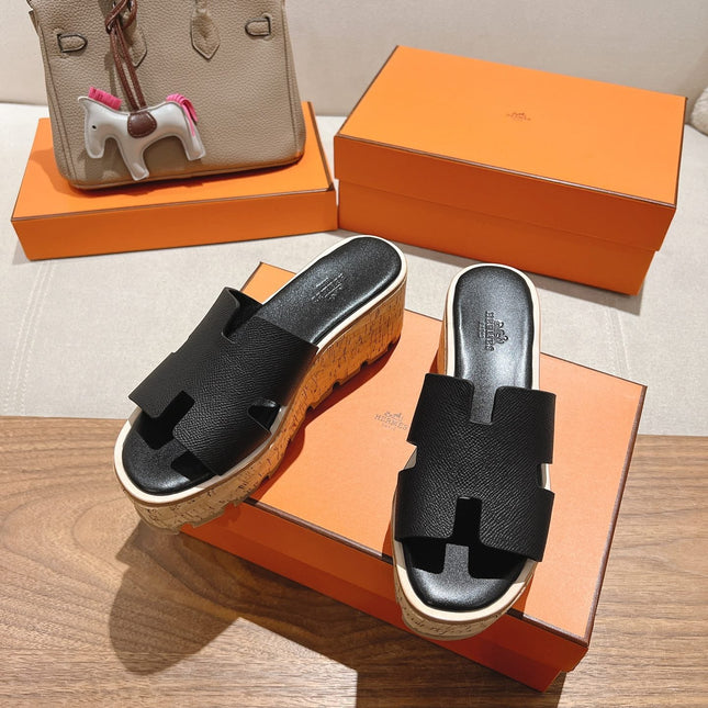 HM 25S HIGH WEDGE SANDALS IN BLACK LAMBSKIN STYLE 23
