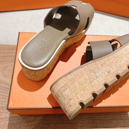 HM 25S HIGH WEDGE SANDALS IN MOCHA BROWN LAMBSKIN STYLE 15