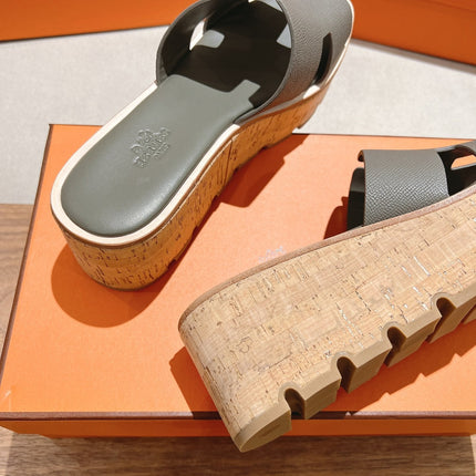 HM 25S HIGH WEDGE SANDALS IN DARK GREY LAMBSKIN STYLE 11