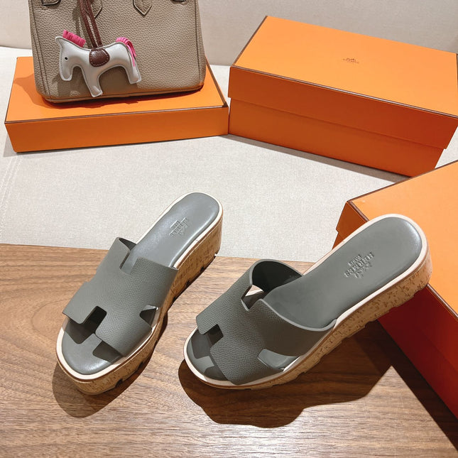 HM 25S HIGH WEDGE SANDALS IN LIGHT GREY LAMBSKIN STYLE 9