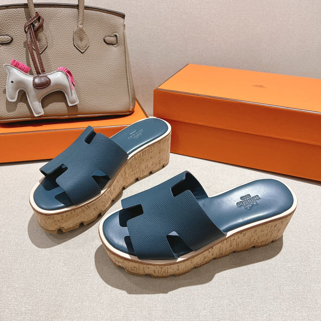 HM 25S HIGH WEDGE SANDALS IN DEEP SLATE BLUE LAMBSKIN STYLE 16