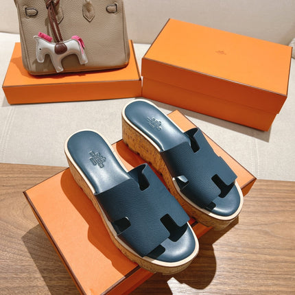HM 25S HIGH WEDGE SANDALS IN DEEP SLATE BLUE LAMBSKIN STYLE 16