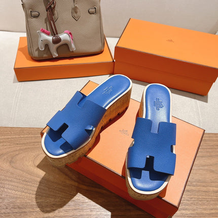 HM 25S HIGH WEDGE SANDALS IN COBALT BLUE LAMBSKIN STYLE 20