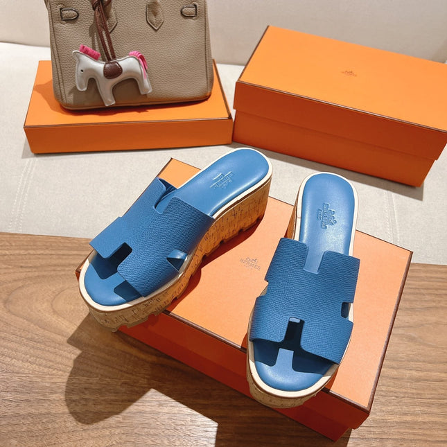 HM 25S HIGH WEDGE SANDALS IN BLUE LAMBSKIN STYLE 14