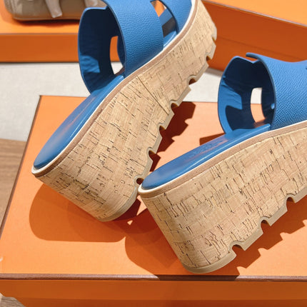 HM 25S HIGH WEDGE SANDALS IN BLUE LAMBSKIN STYLE 14