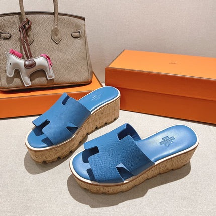 HM 25S HIGH WEDGE SANDALS IN BLUE LAMBSKIN STYLE 14