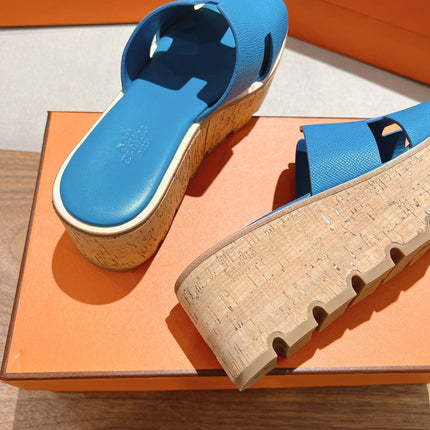 HM 25S HIGH WEDGE SANDALS IN BLUE LAMBSKIN STYLE 12
