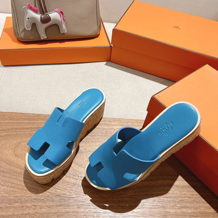 HM 25S HIGH WEDGE SANDALS IN BLUE LAMBSKIN STYLE 12