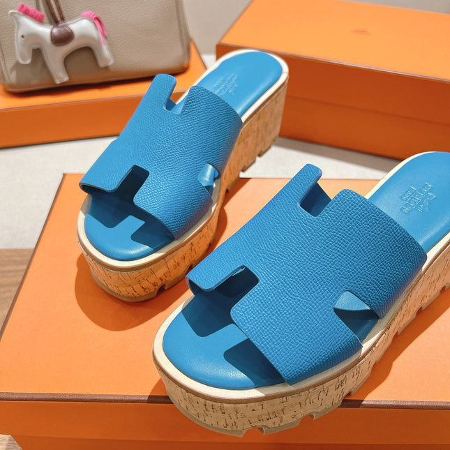 HM 25S HIGH WEDGE SANDALS IN BLUE LAMBSKIN STYLE 12