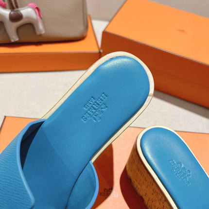 HM 25S HIGH WEDGE SANDALS IN BLUE LAMBSKIN STYLE 12