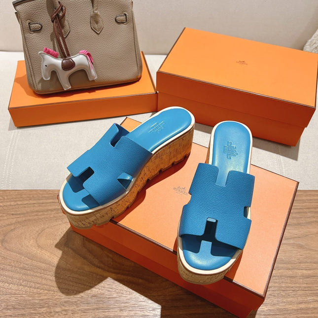 HM 25S HIGH WEDGE SANDALS IN BLUE LAMBSKIN STYLE 12