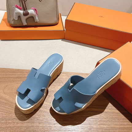 HM 25S HIGH WEDGE SANDALS IN BLUE LAMBSKIN STYLE 10