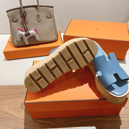 HM 25S HIGH WEDGE SANDALS IN BLUE LAMBSKIN STYLE 10