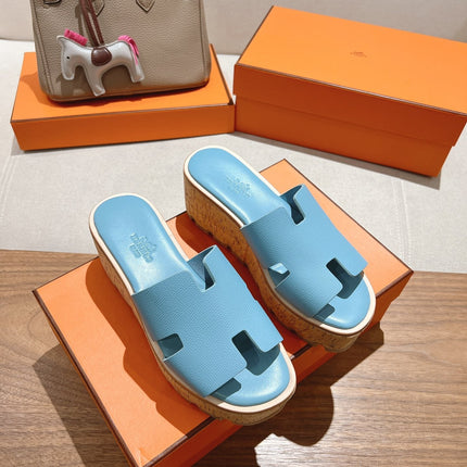 HM 25S HIGH WEDGE SANDALS IN SKY BLUE LAMBSKIN STYLE 8