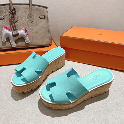 HM 25S HIGH WEDGE SANDALS IN LIGHT MINT BLUE LAMBSKIN STYLE 5