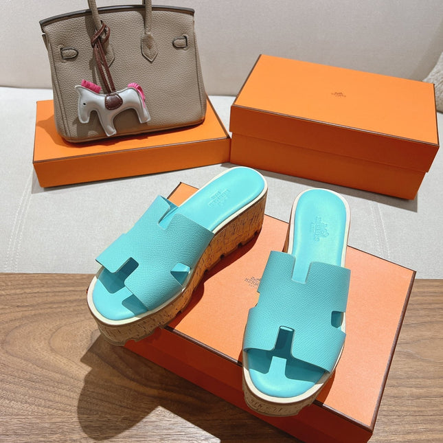 HM 25S HIGH WEDGE SANDALS IN LIGHT MINT BLUE LAMBSKIN STYLE 5