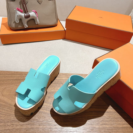 HM 25S HIGH WEDGE SANDALS IN LIGHT MINT BLUE LAMBSKIN STYLE 5