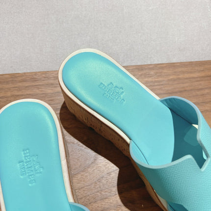 HM 25S HIGH WEDGE SANDALS IN LIGHT MINT BLUE LAMBSKIN STYLE 5