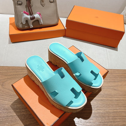 HM 25S HIGH WEDGE SANDALS IN LIGHT MINT BLUE LAMBSKIN STYLE 5