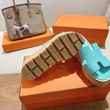HM 25S HIGH WEDGE SANDALS IN LIGHT MINT BLUE LAMBSKIN STYLE 5